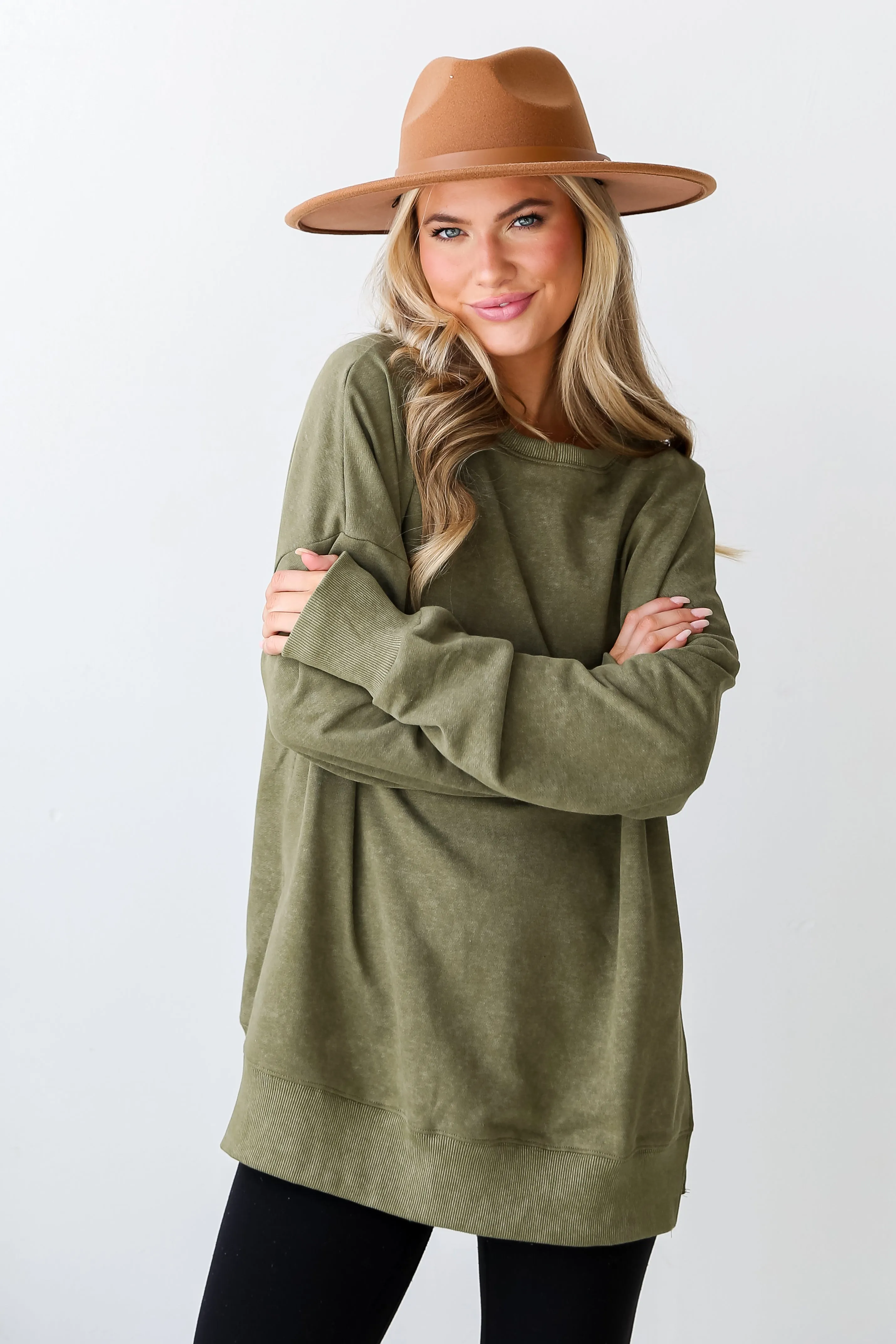 Looking To Snuggle Olive Oversized Pullover