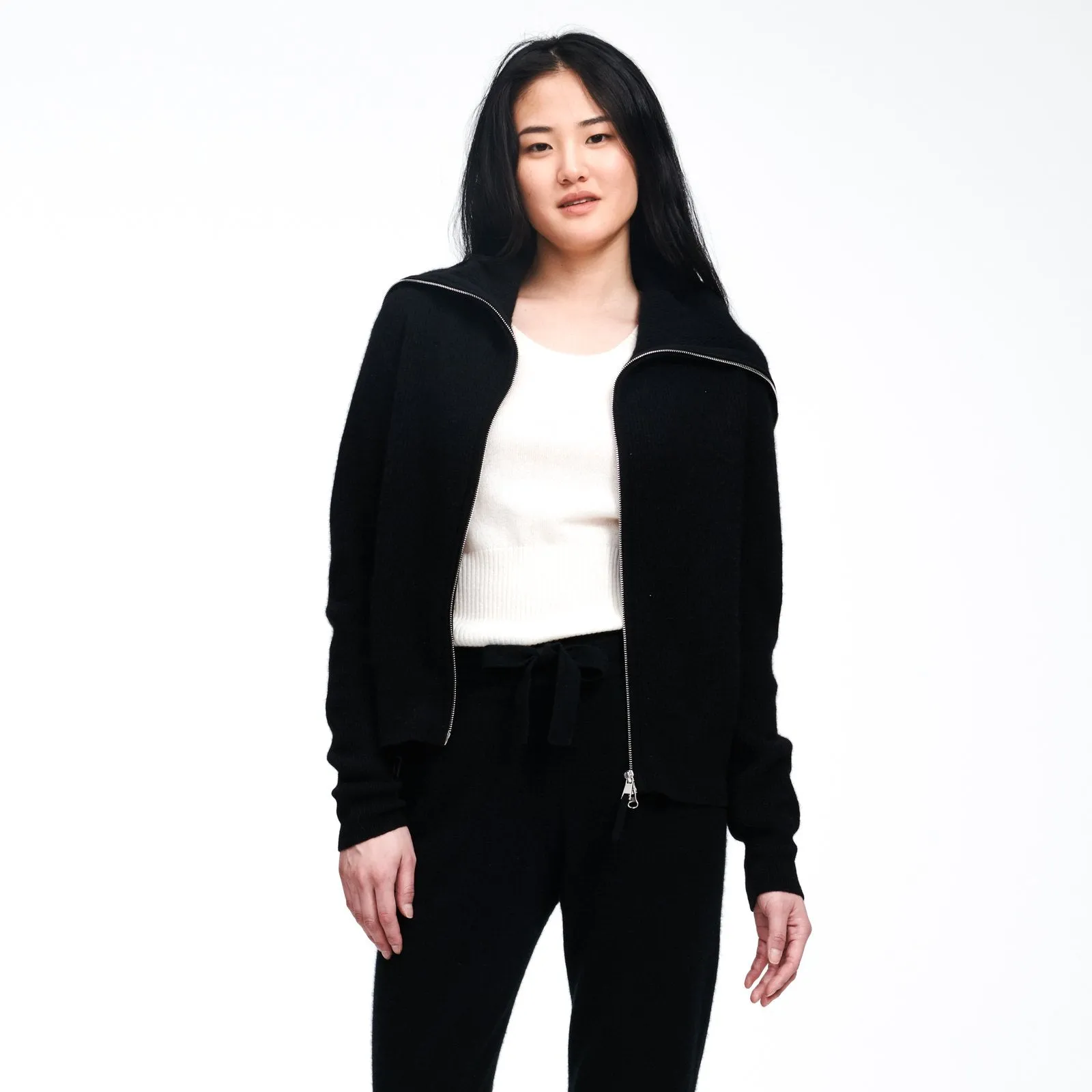 Luxe Cashmere Ribbed Zip Up Jacket