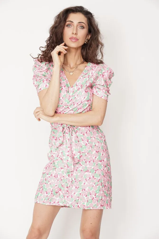 Lydia Wrap Dress Patterned Pink