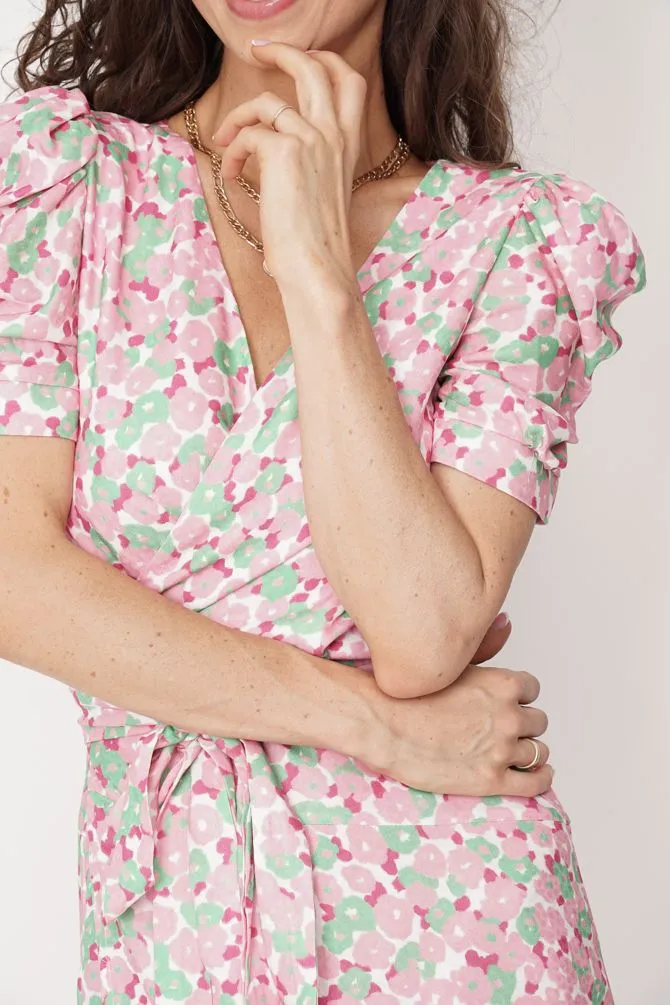 Lydia Wrap Dress Patterned Pink