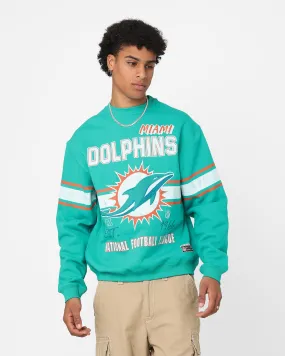 Majestic Athletic Miami Dolphins Stripe Crest Crewneck Faded Teal