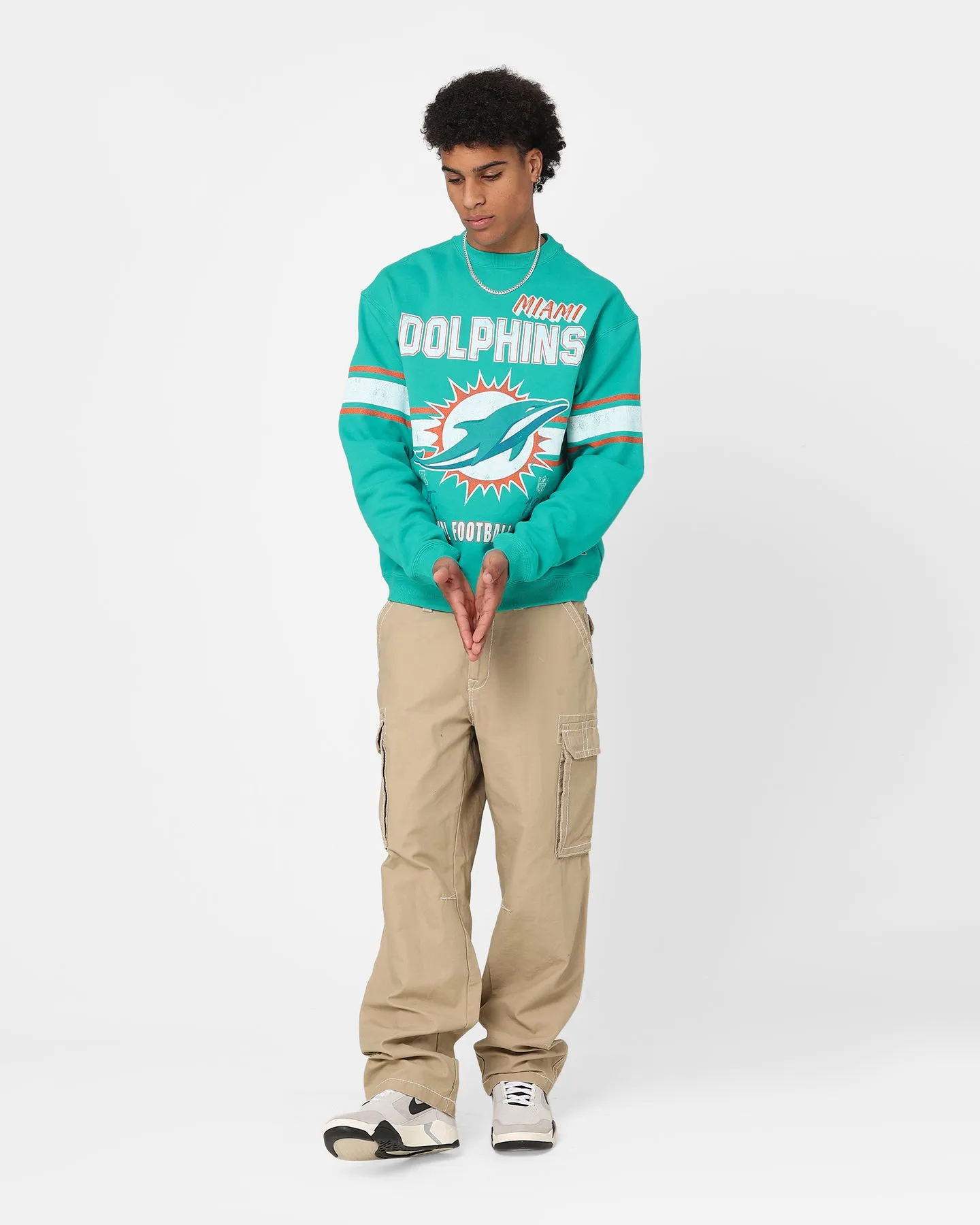 Majestic Athletic Miami Dolphins Stripe Crest Crewneck Faded Teal