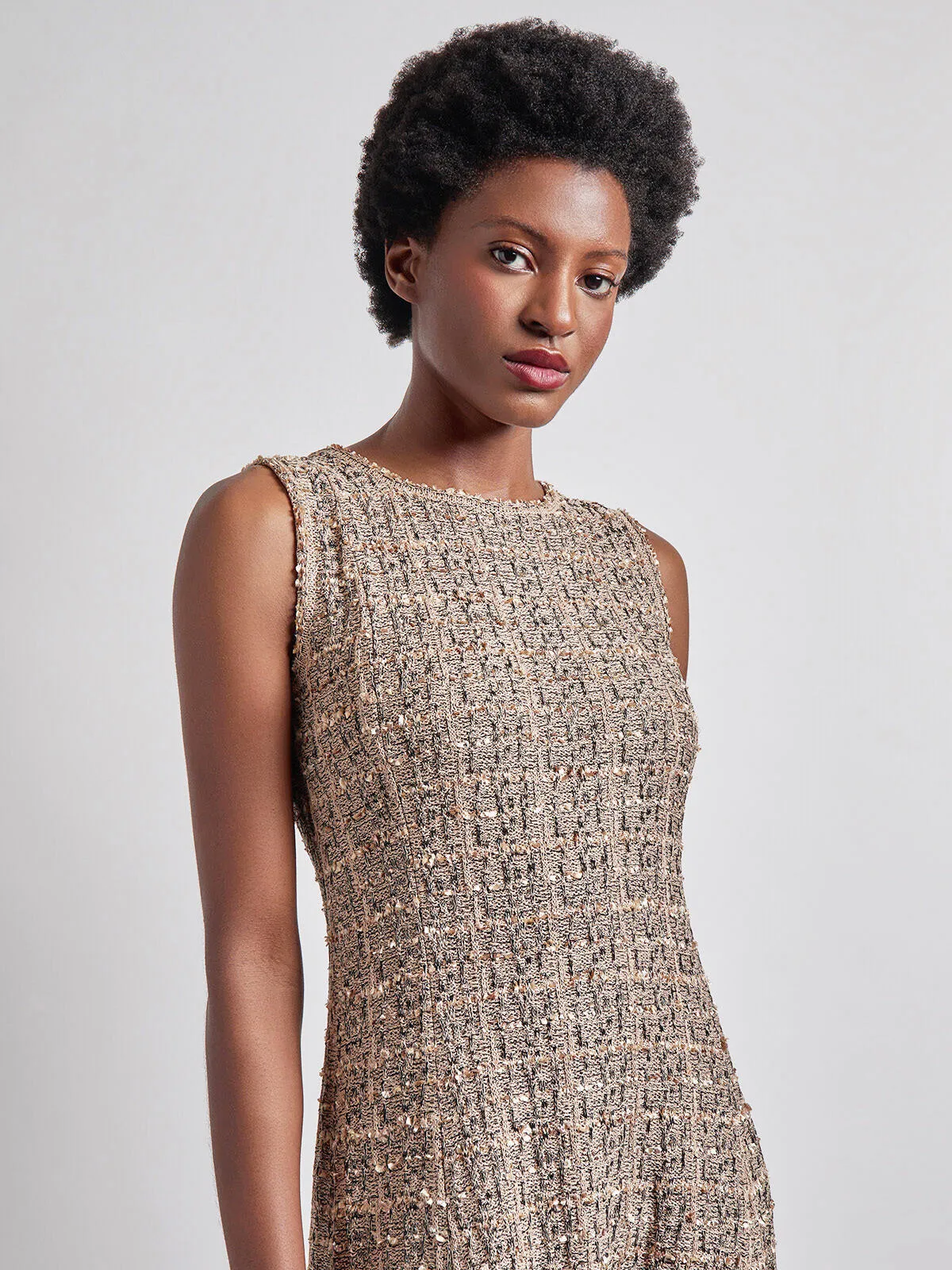 Maxi Fit & Flare Tweed Knit Dress