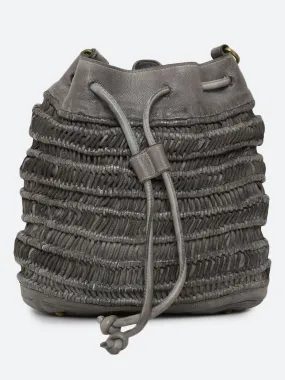 Meidl: Gery Leather Macrame Weaving Bucket Drawstring Bag