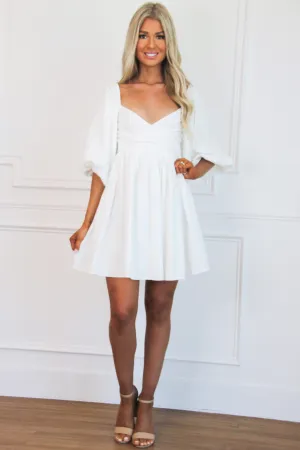 Meloria Puff Sleeve Babydoll Dress: White