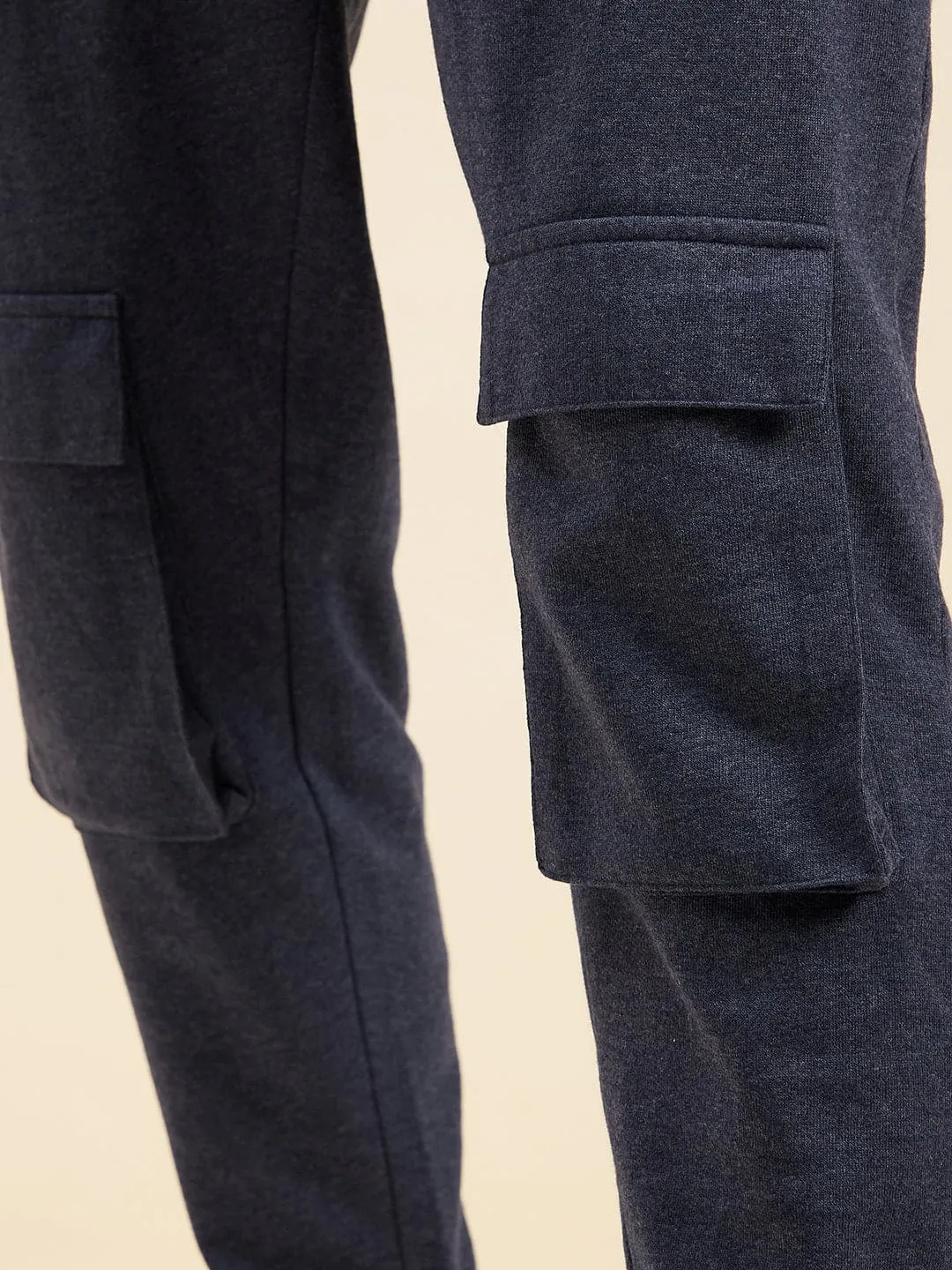 Men Blue Melange Pocket Detail Joggers