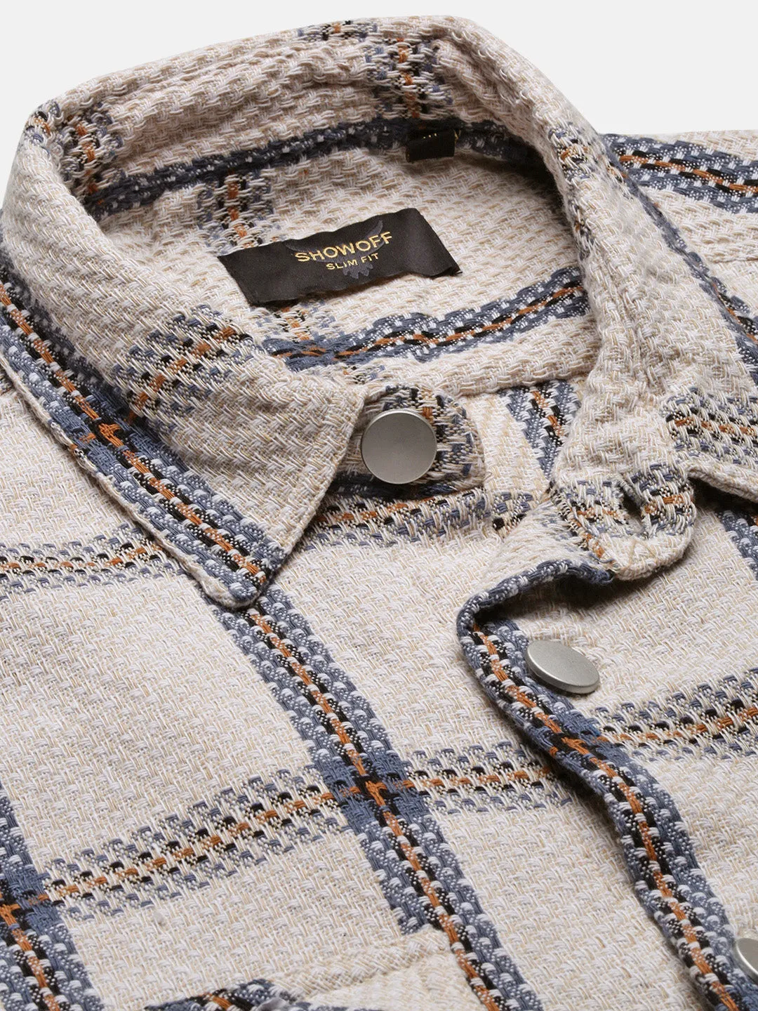 Men Cream Checked Shacket