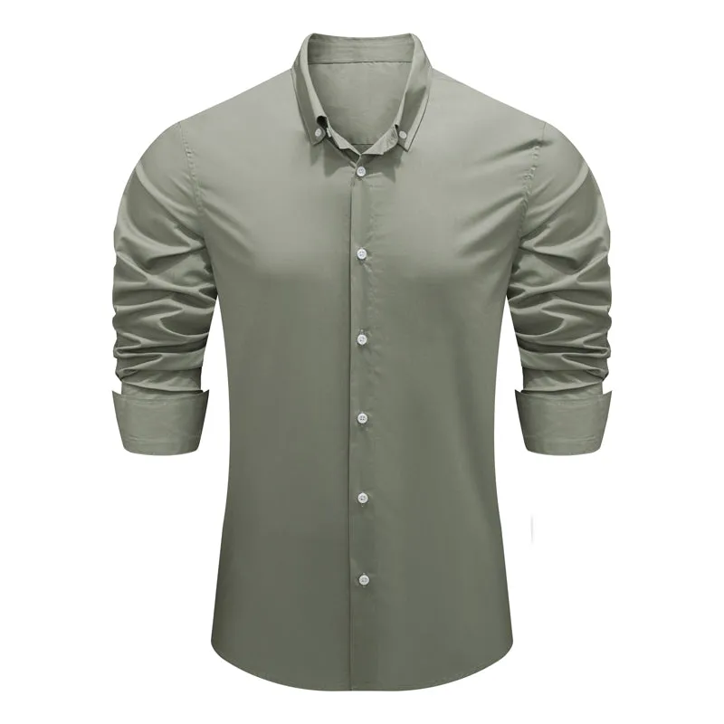 Mens Button Down Shirt High Grade Linen Cotton Shirts Plain Tops |  MC255374