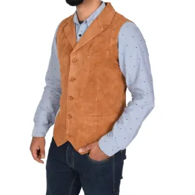 Mens Suede Buttoned Waistcoat Gilet Devin Tan