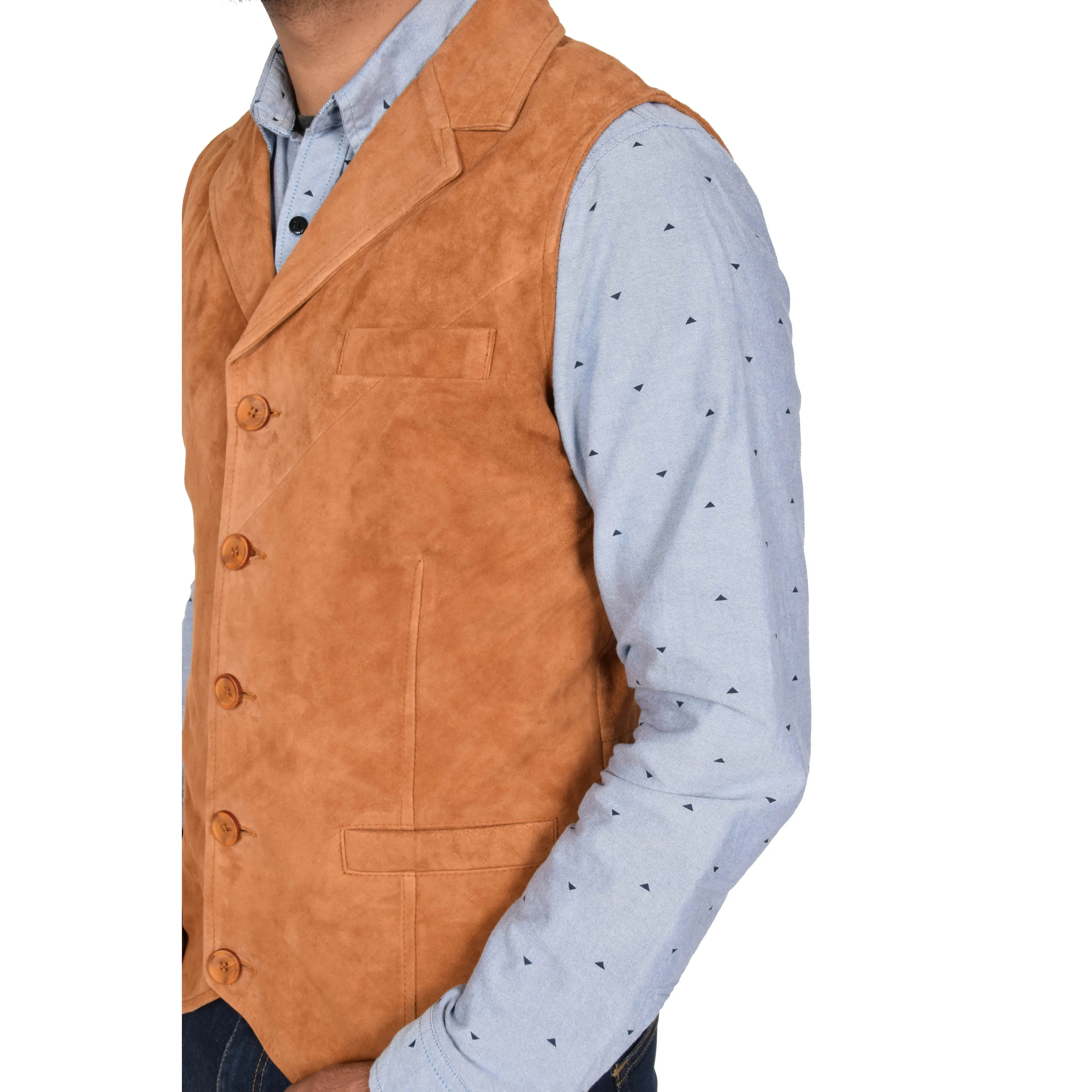 Mens Suede Buttoned Waistcoat Gilet Devin Tan