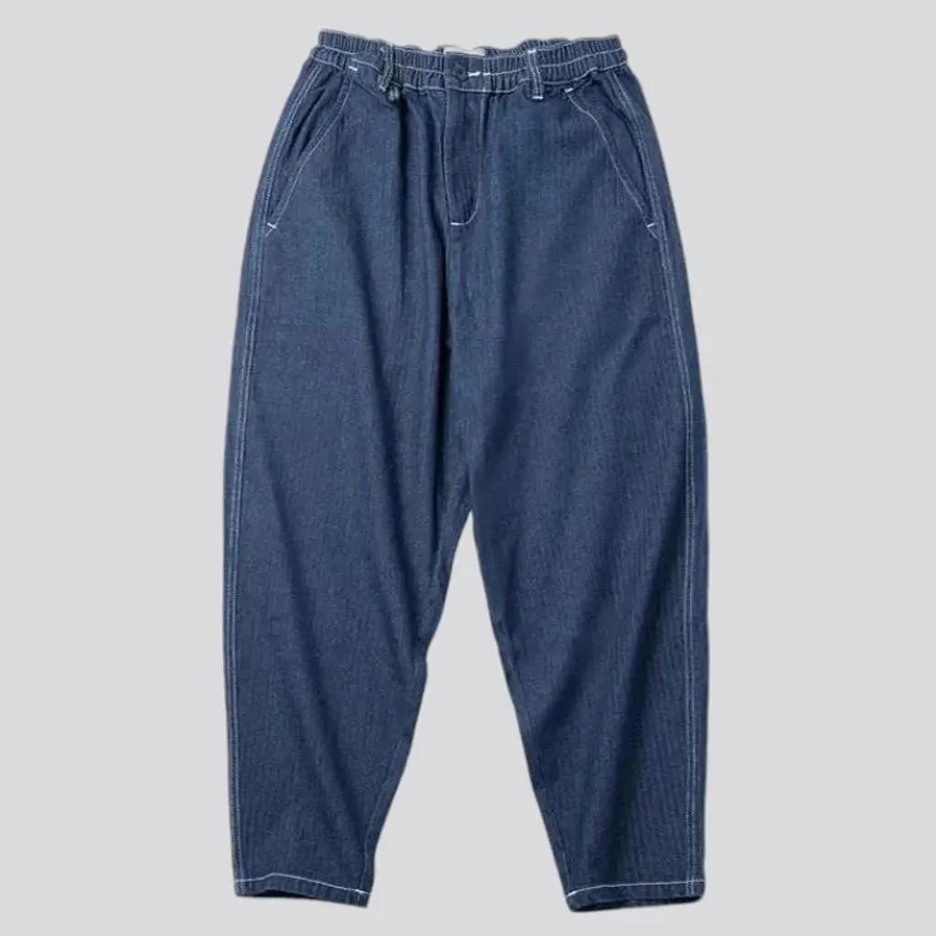 Mid rise baggy casual men's denim joggers