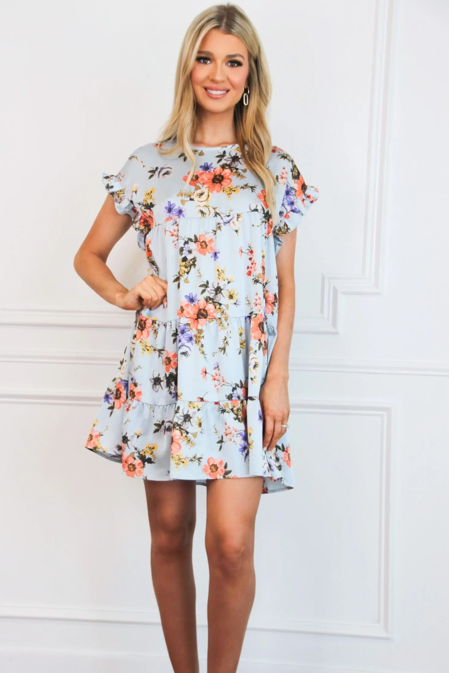 Milly Floral Babydoll Dress: Light Blue