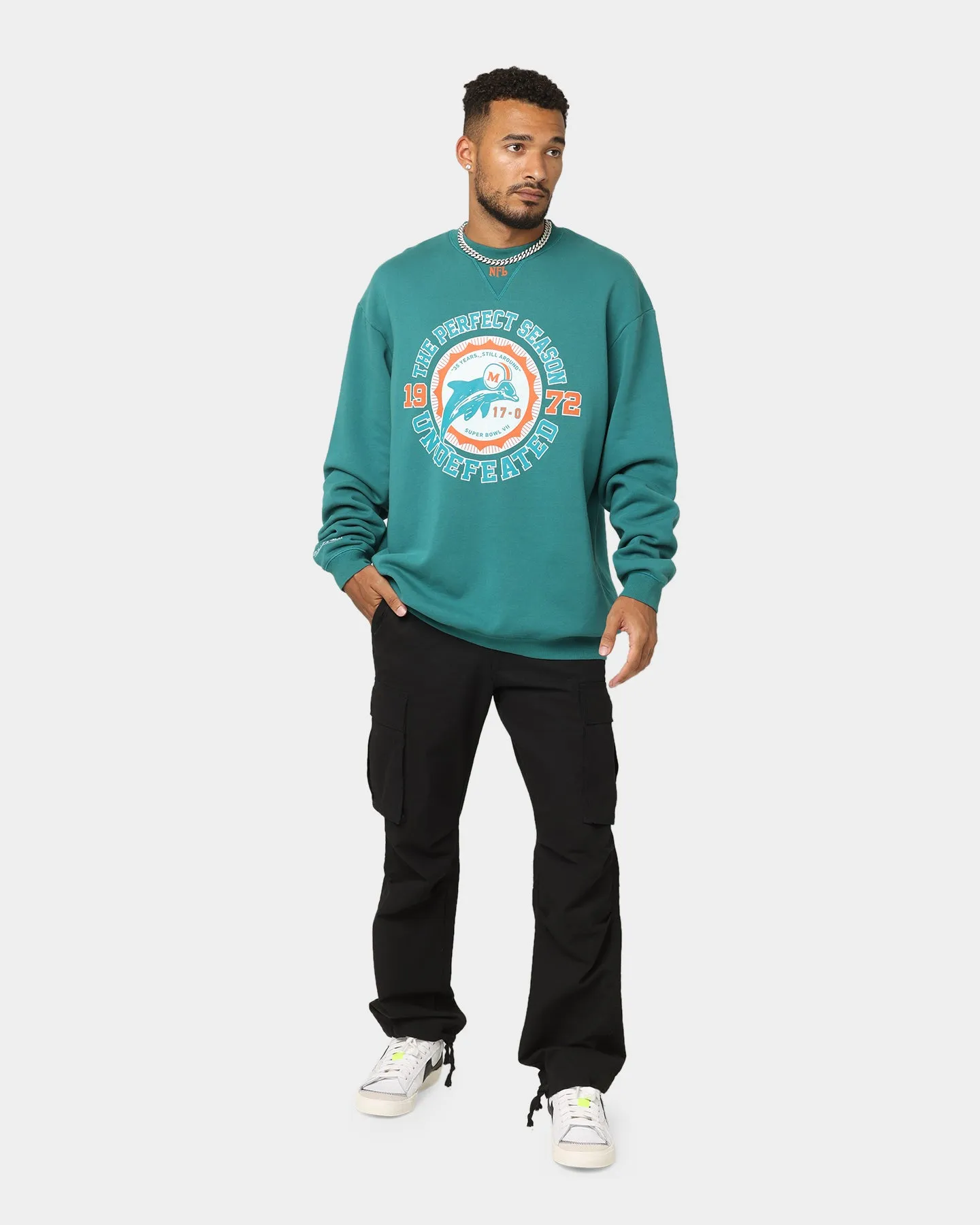 Mitchell & Ness Miami Dolphins Perfect Season Crewneck Faded Teal