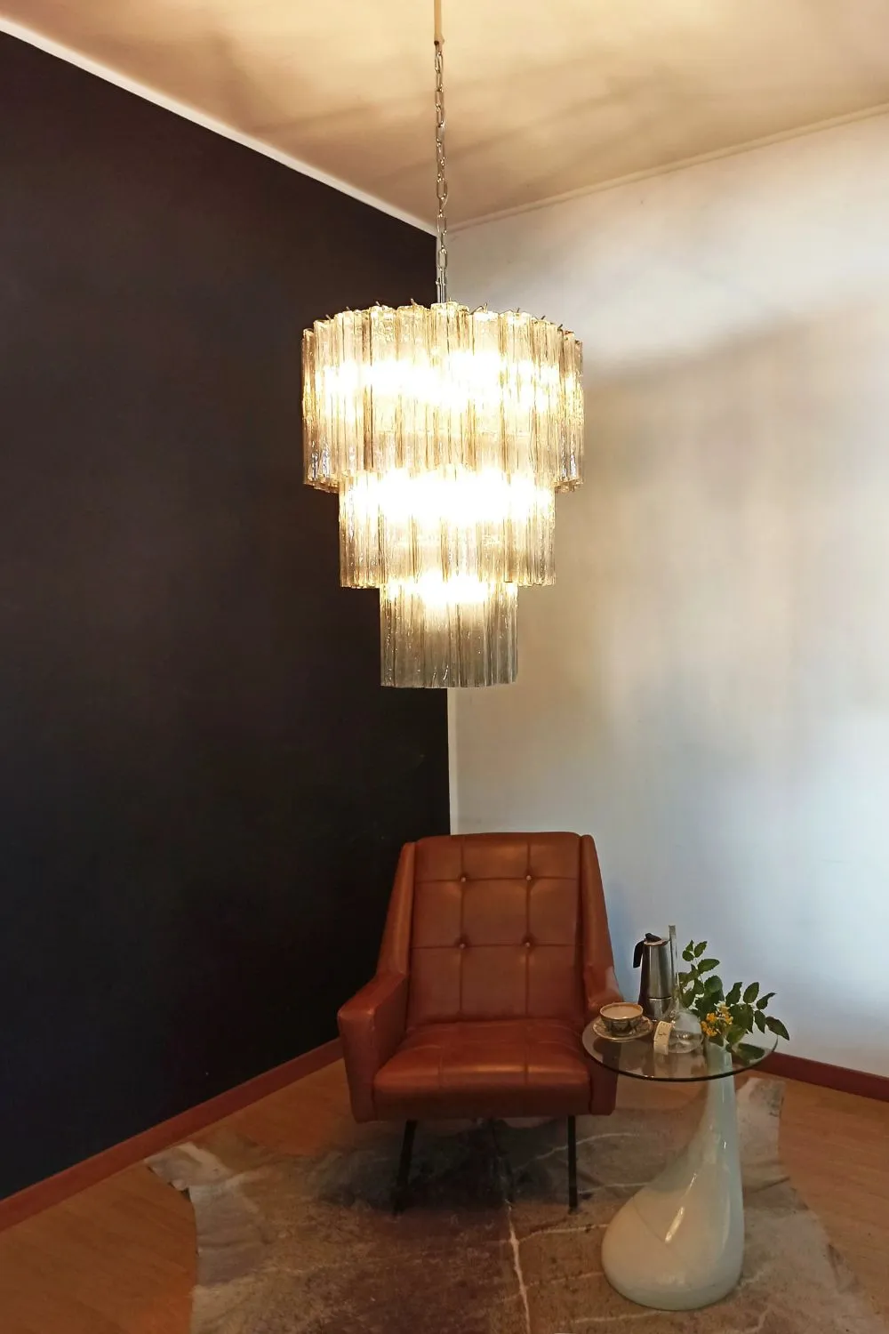 Modern Smoked Glass Tube Murano Chandelier