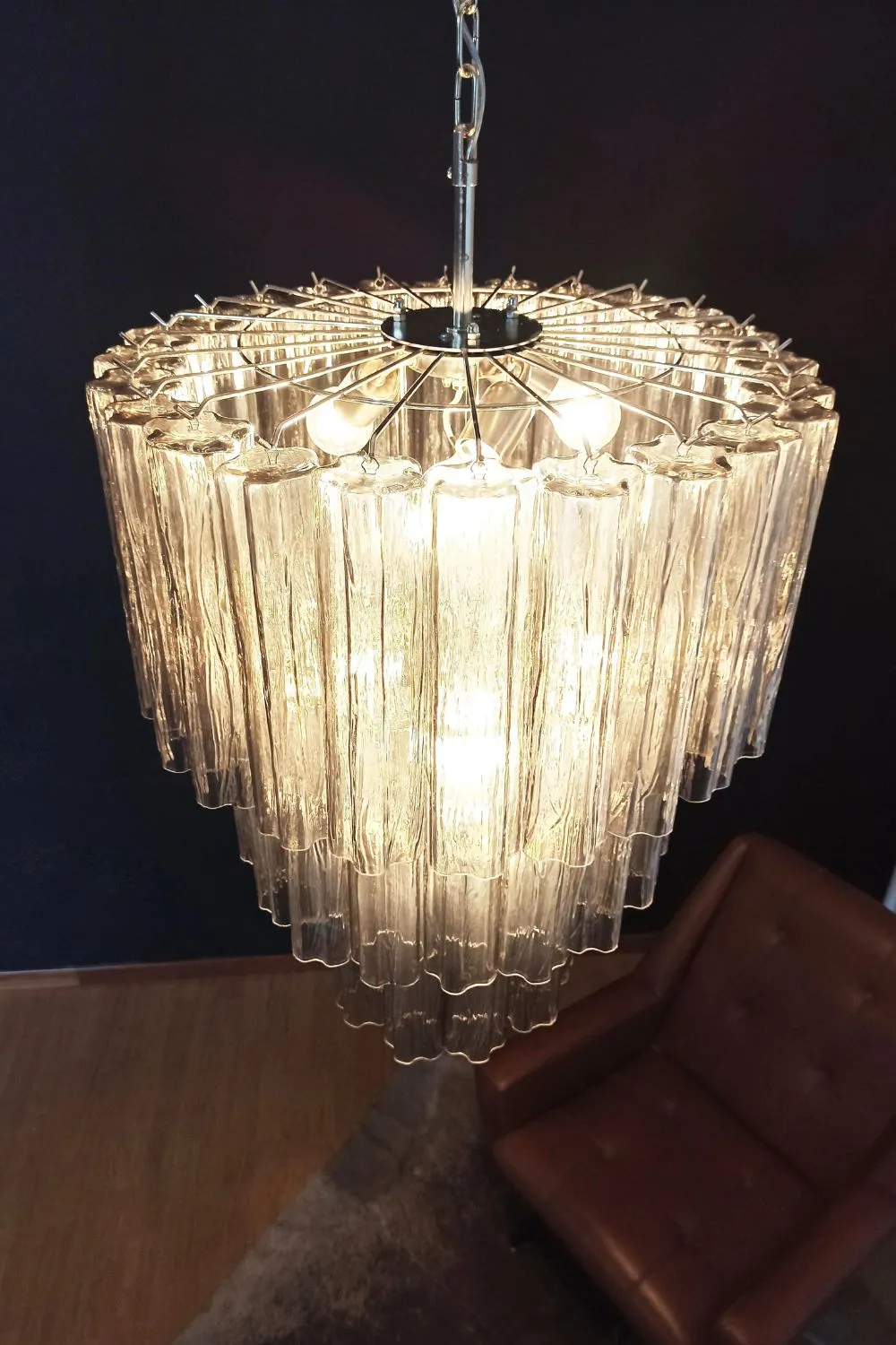 Modern Smoked Glass Tube Murano Chandelier