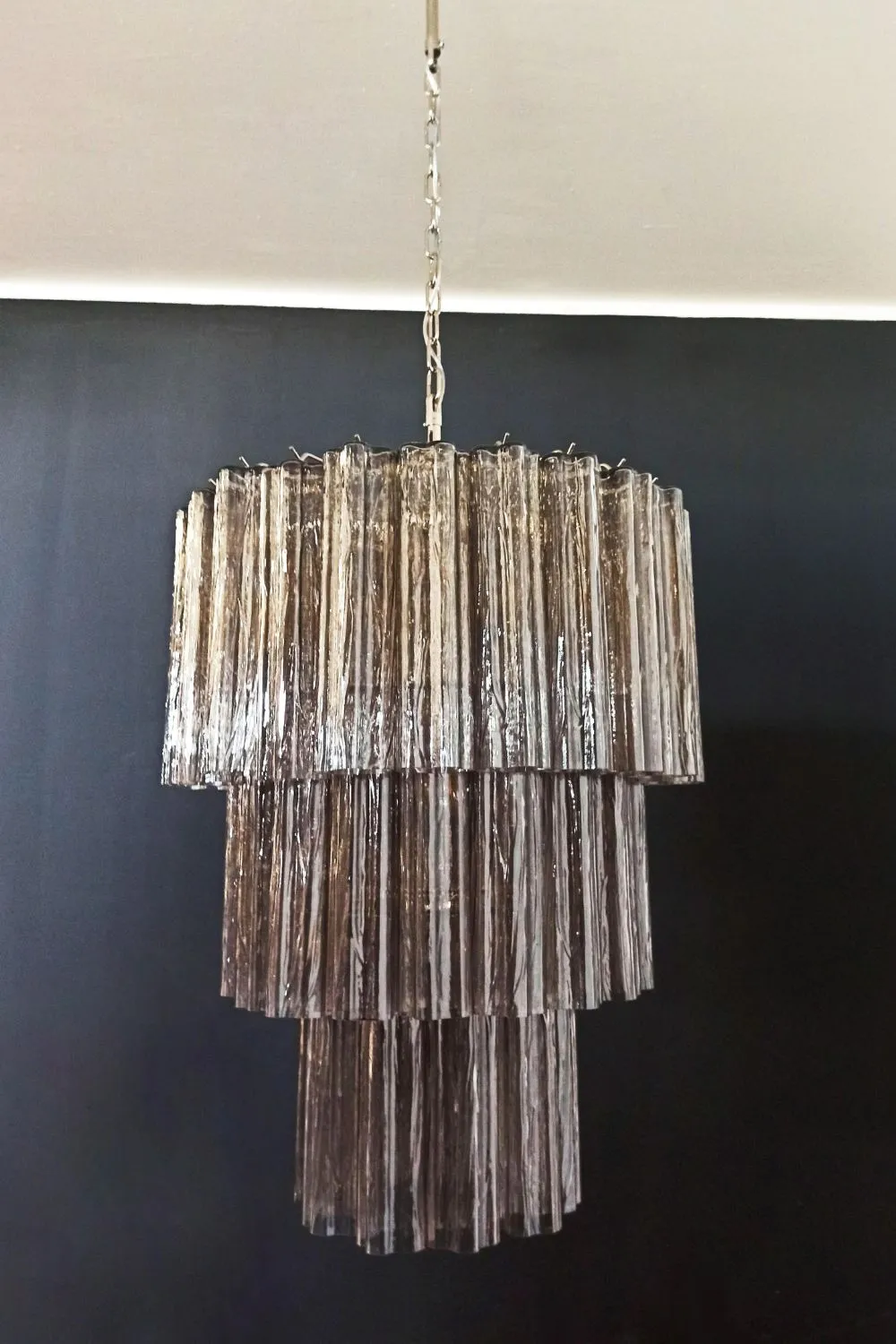 Modern Smoked Glass Tube Murano Chandelier