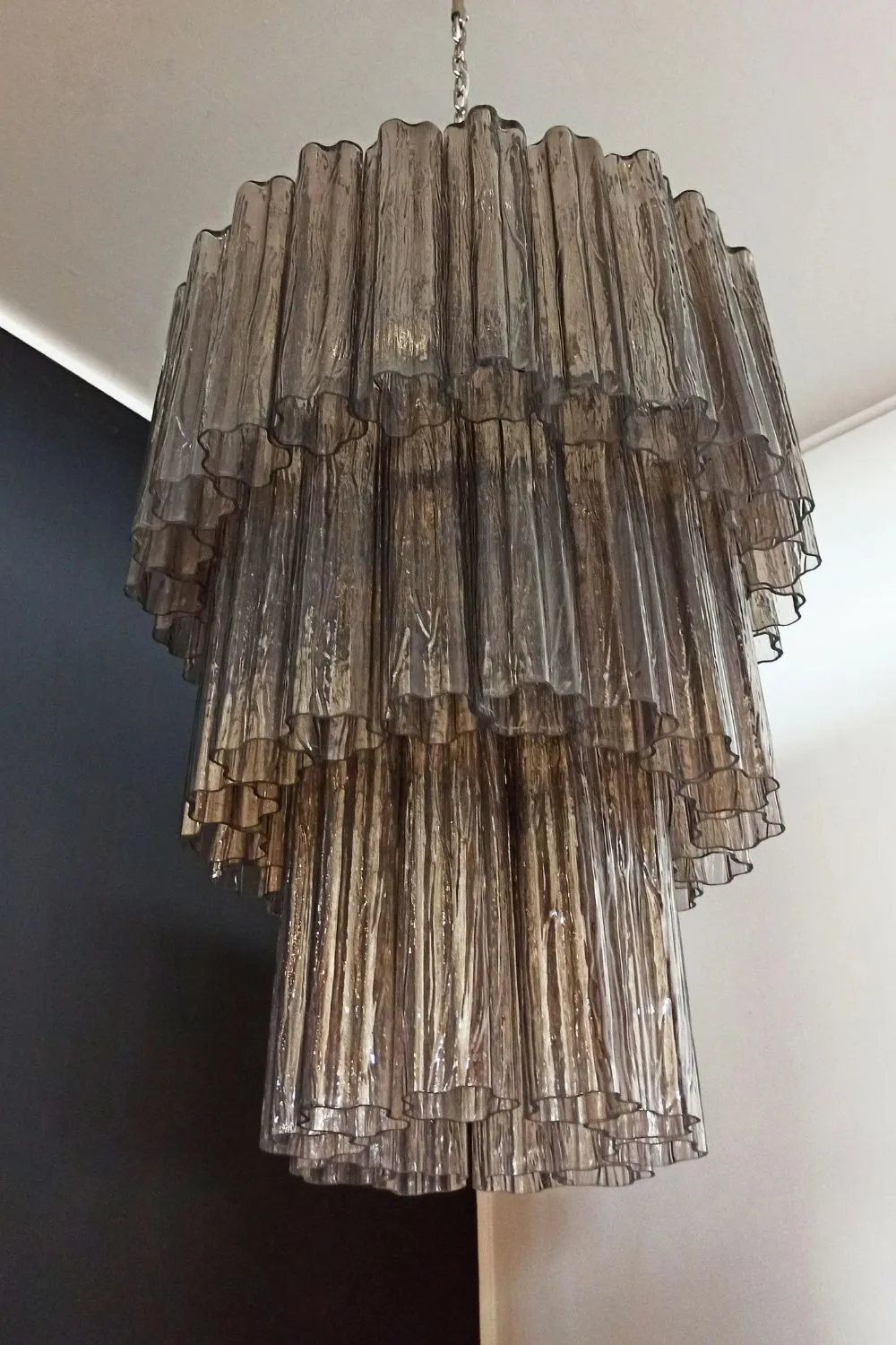 Modern Smoked Glass Tube Murano Chandelier