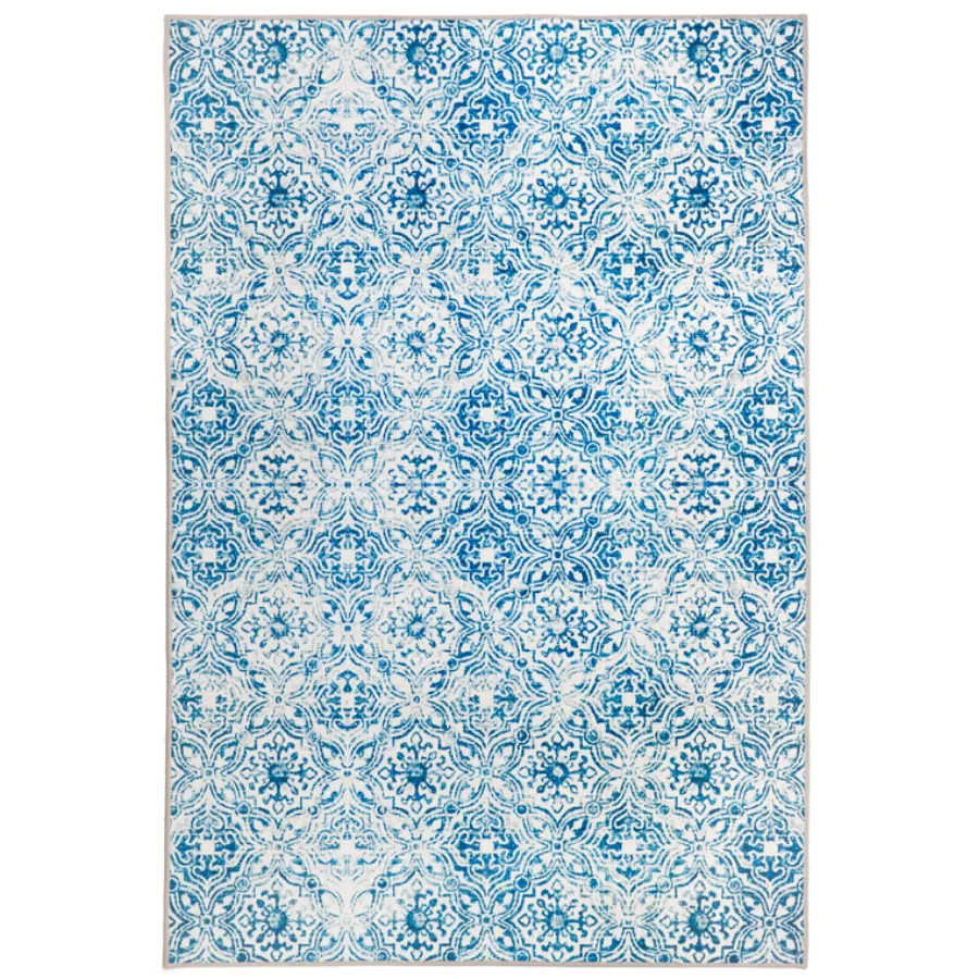 Mozaic Tiles Blue Designer Non Slip Hall Runners Rug