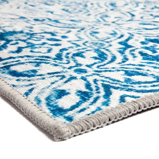 Mozaic Tiles Blue Designer Non Slip Hall Runners Rug