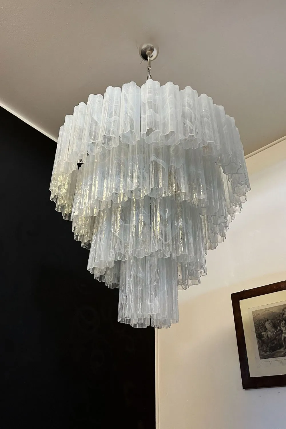 Murano White Glass Tube Chandelier – 78 Pieces