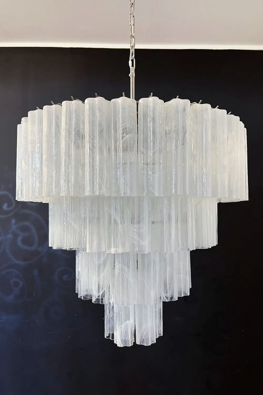 Murano White Glass Tube Chandelier – 78 Pieces