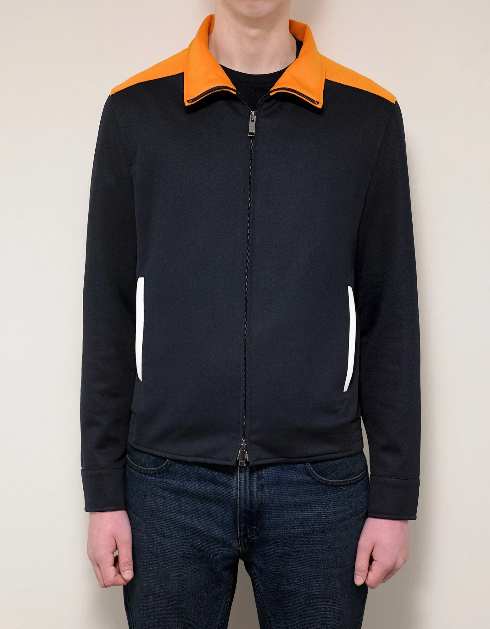 Navy Blue Track Jacket with Orange Trim