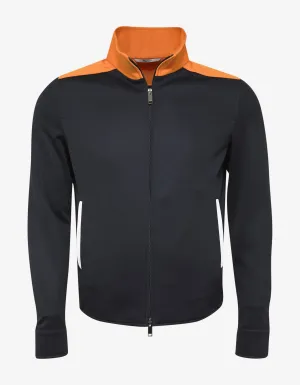 Navy Blue Track Jacket with Orange Trim