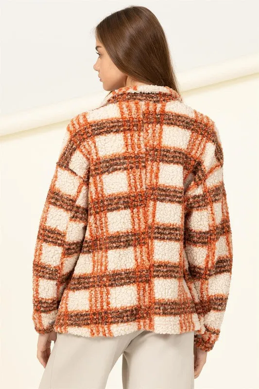 Orange Plaid Teddy Shacket