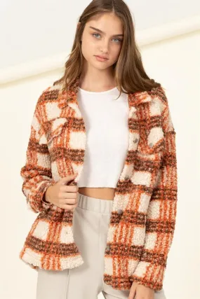 Orange Plaid Teddy Shacket