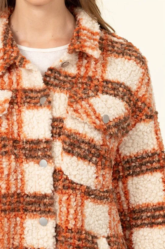 Orange Plaid Teddy Shacket