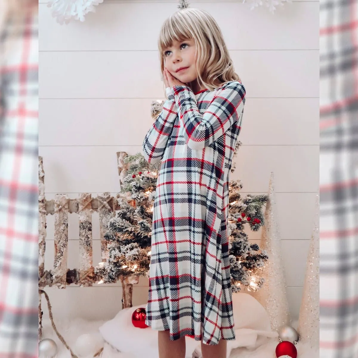 Original Holiday Plaid Bamboo Girls' Long Sleeve Dress