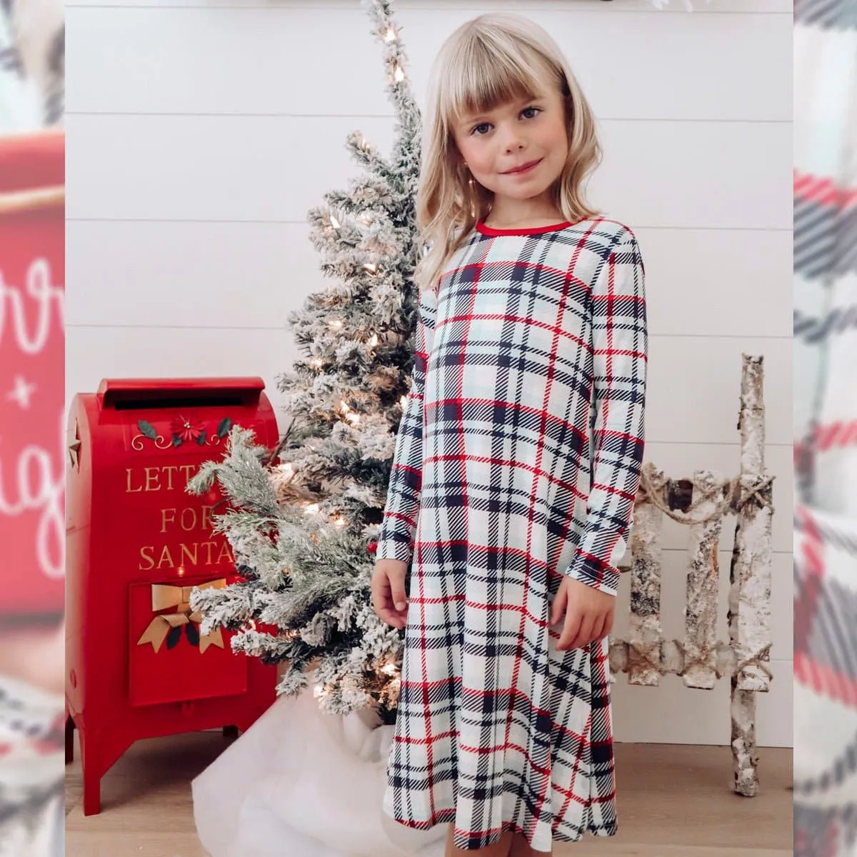 Original Holiday Plaid Bamboo Girls' Long Sleeve Dress