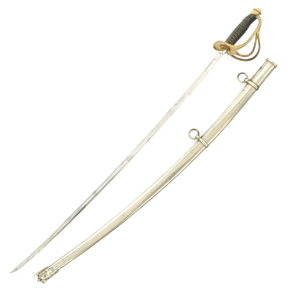 Original U.S. Civil War Model 1860 Light Cavalry Sword by Ames Mfg. Co. with Nickel-Plated Scabbard - Dated 1865