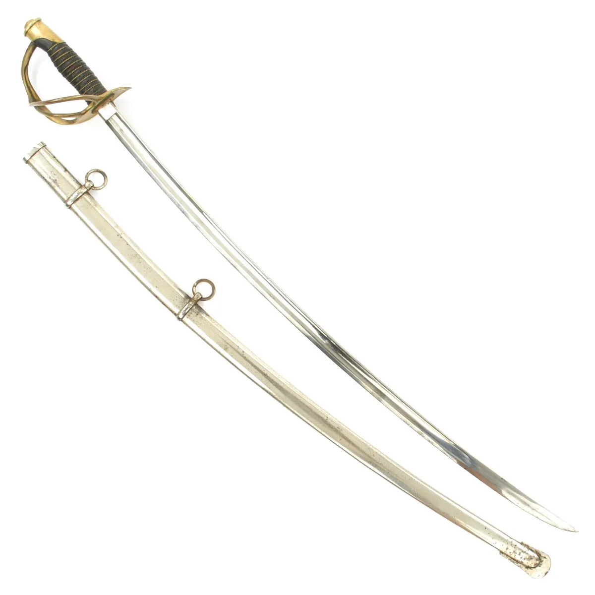 Original U.S. Civil War Model 1860 Light Cavalry Sword by Ames Mfg. Co. with Nickel-Plated Scabbard - Dated 1865