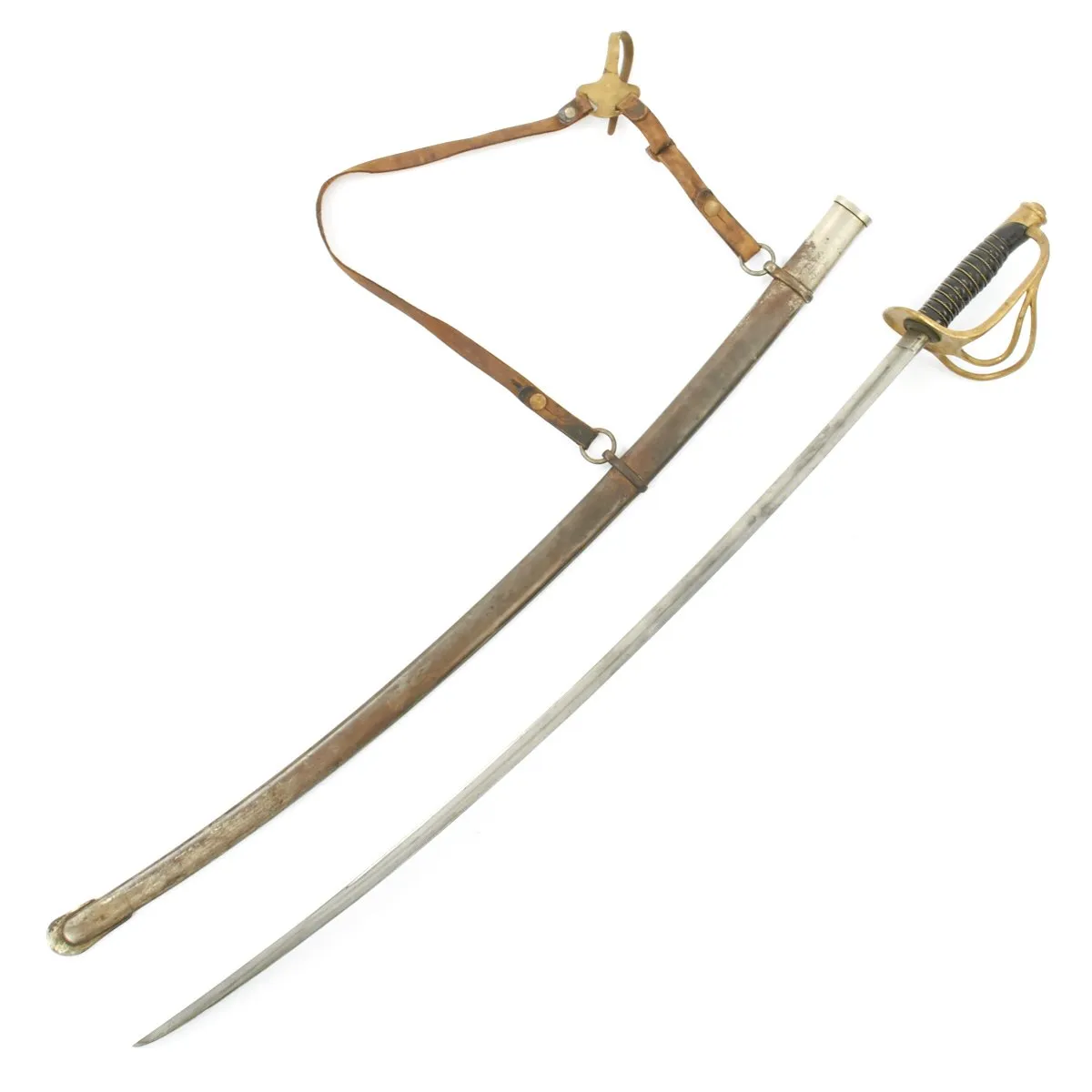 Original U.S. Civil War Model 1860 Light Cavalry Sword by Ames with Scabbard and Leather Hanger - Dated 1865