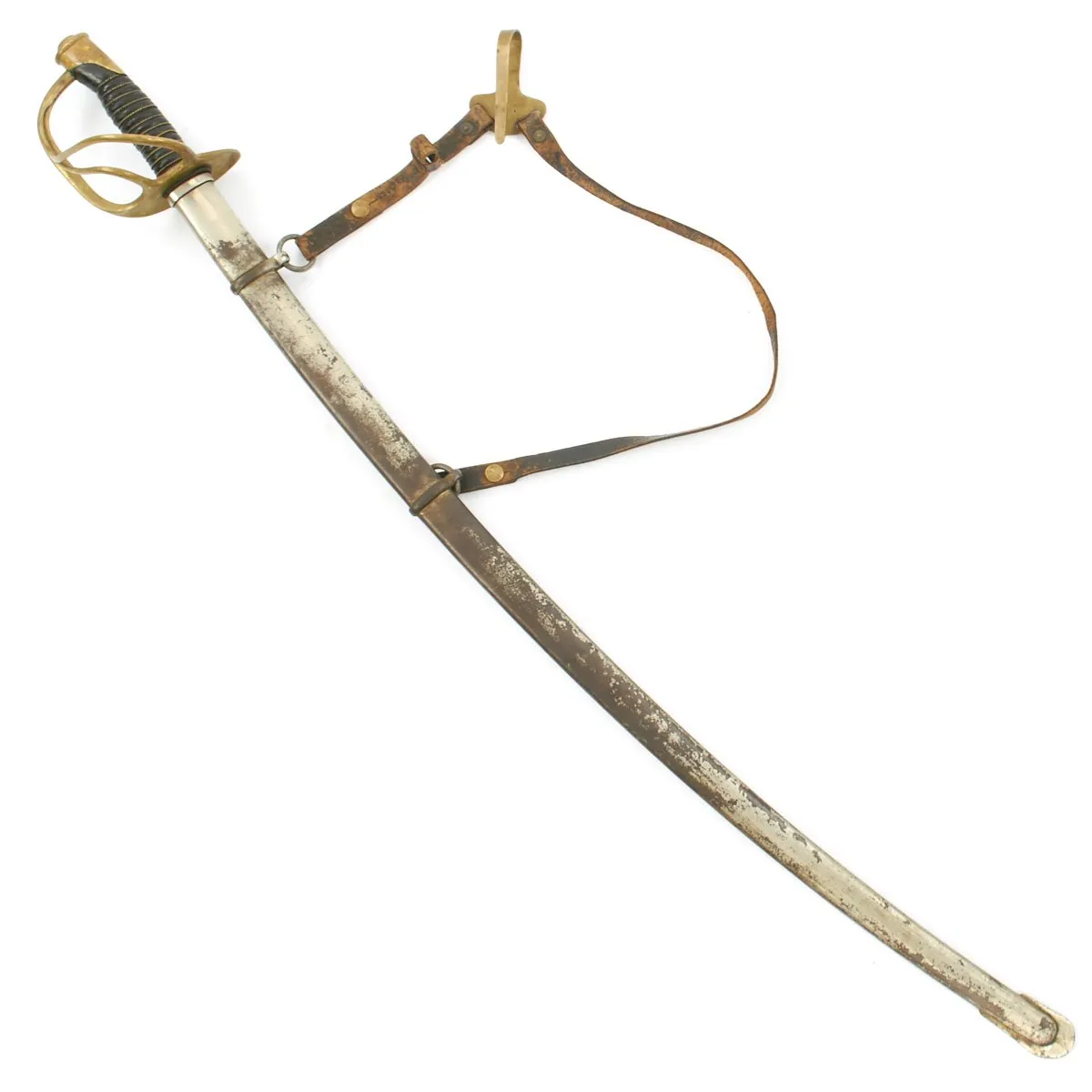 Original U.S. Civil War Model 1860 Light Cavalry Sword by Ames with Scabbard and Leather Hanger - Dated 1865