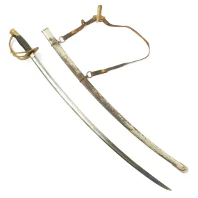 Original U.S. Civil War Model 1860 Light Cavalry Sword by Ames with Scabbard and Leather Hanger - Dated 1865