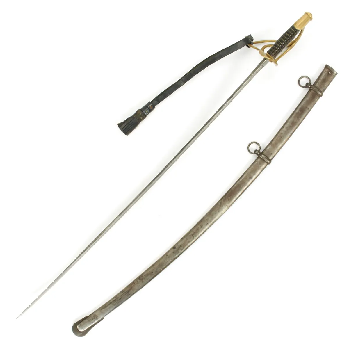 Original U.S. Civil War Model 1860 Light Cavalry Sword by Ames with Scabbard and Leather Sword Knot - Dated 1865