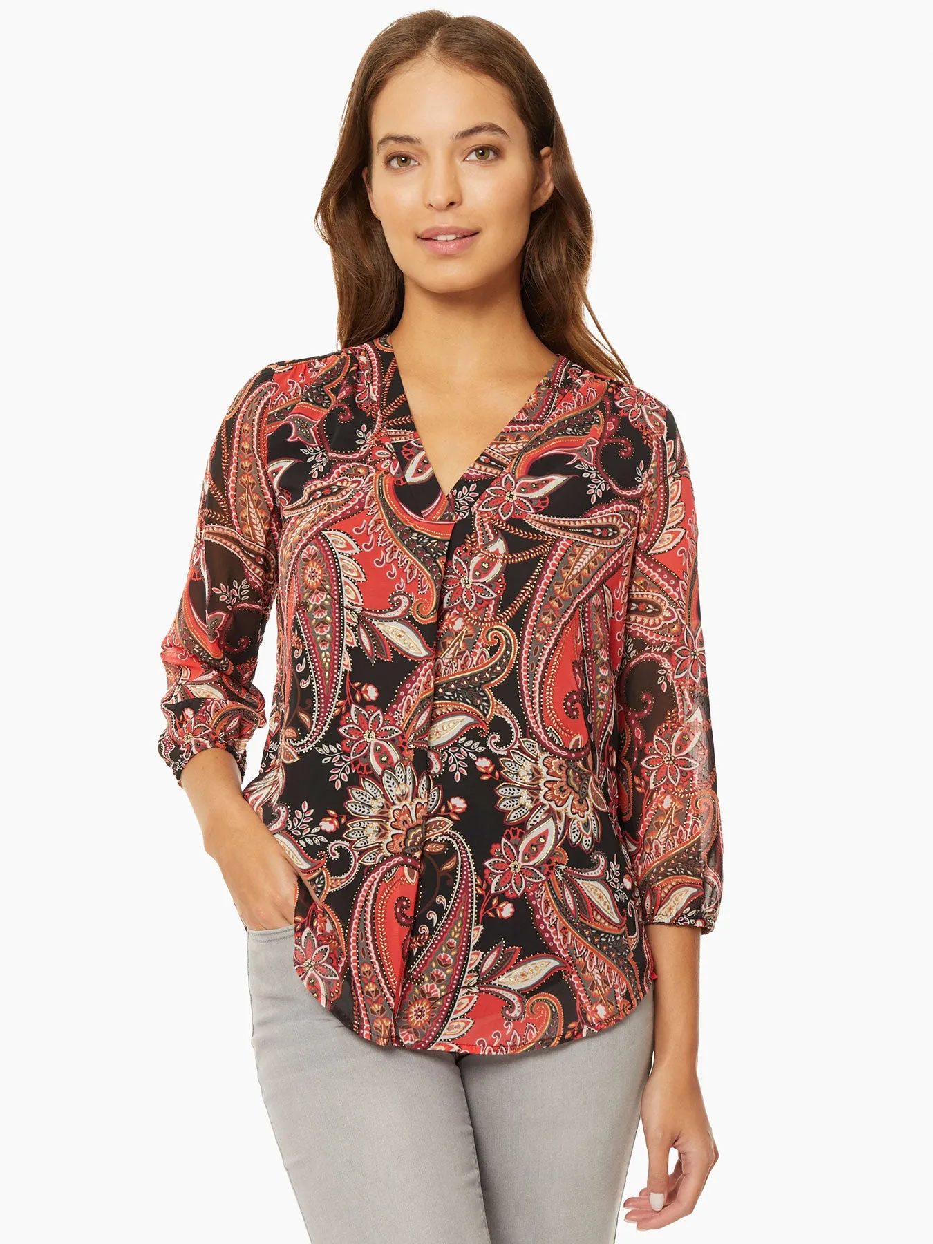 Paisley Chiffon V-Neck Kelly Blouse