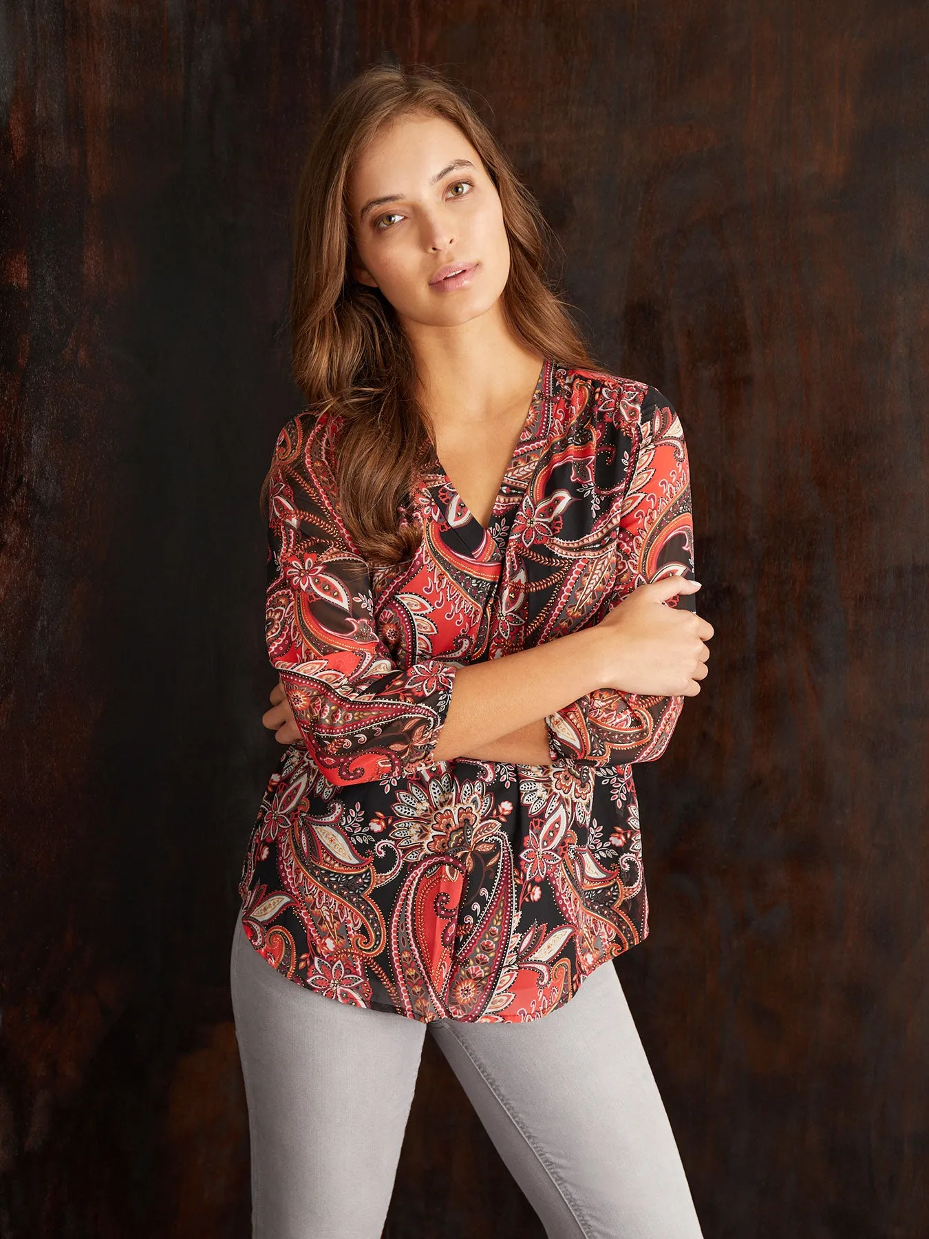 Paisley Chiffon V-Neck Kelly Blouse