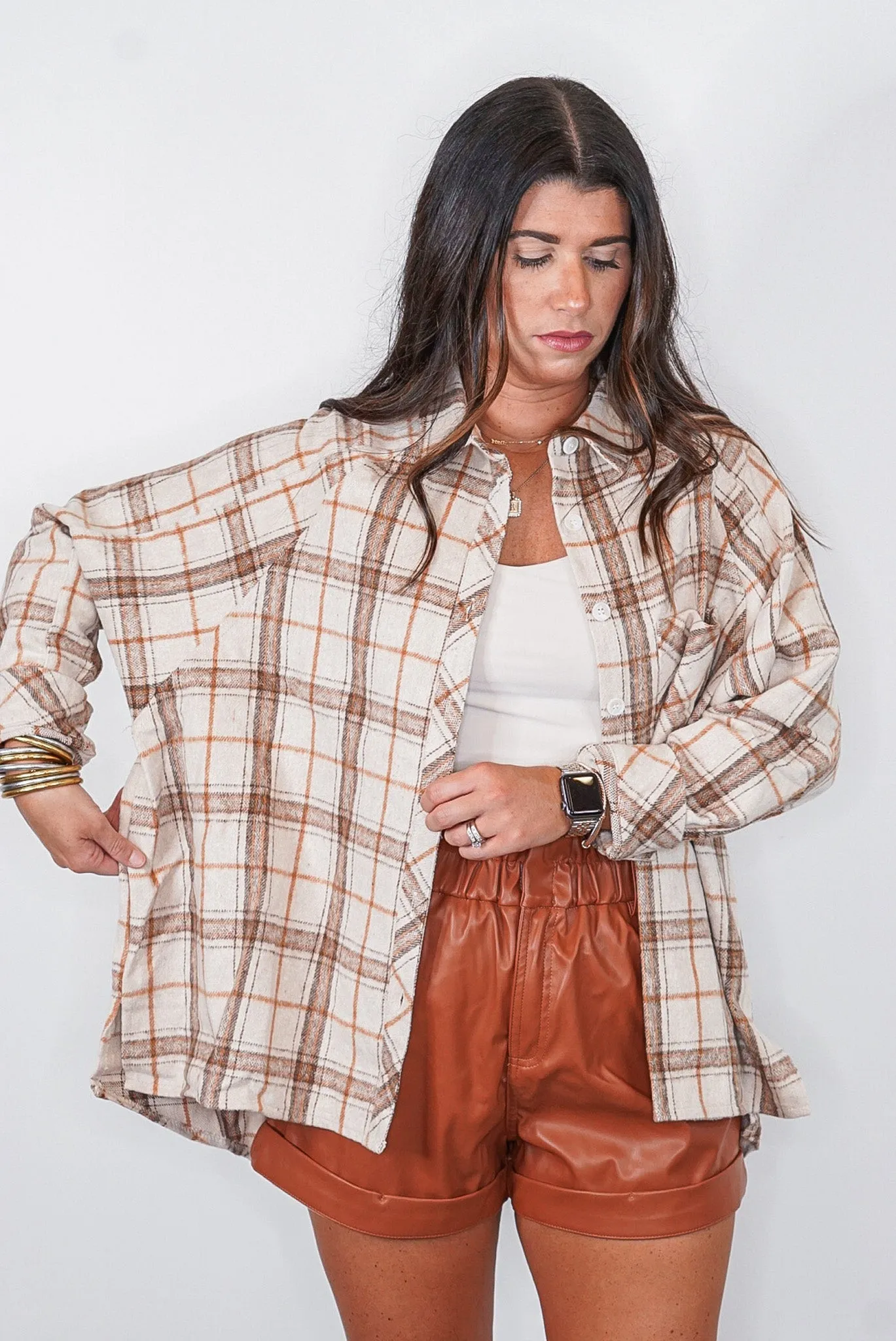 Plaid Season Taupe Flannel Shacket