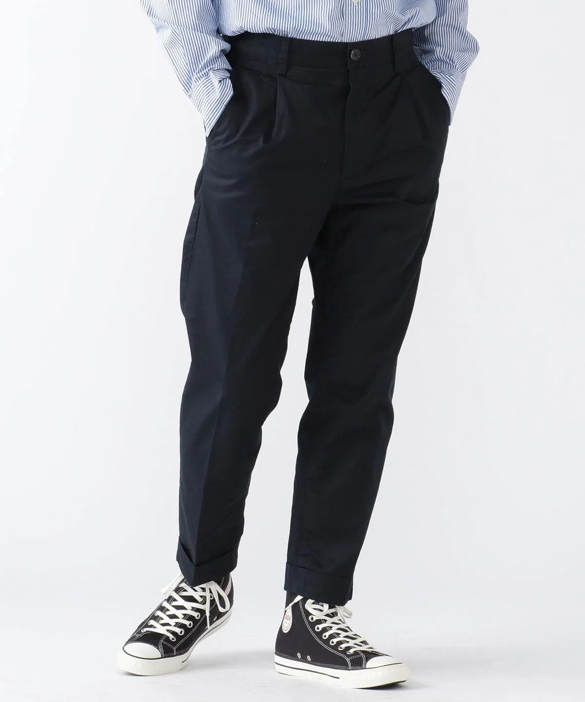 Pleated Twill Trousers - Navy