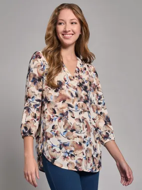 Plus Print V-Neck Pleated Kelly Blouse