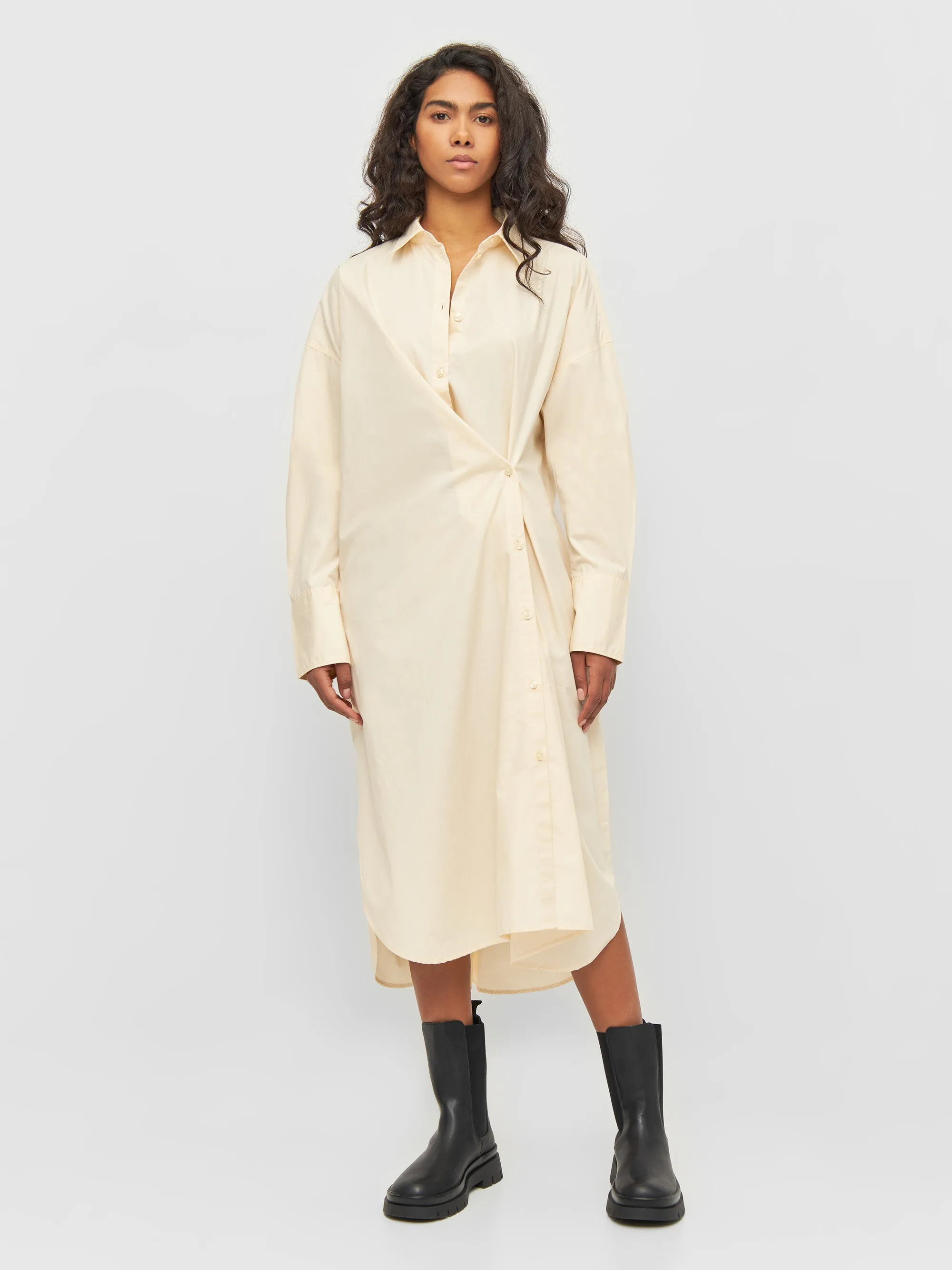 Poplin wrap shirt dress - Buttercream