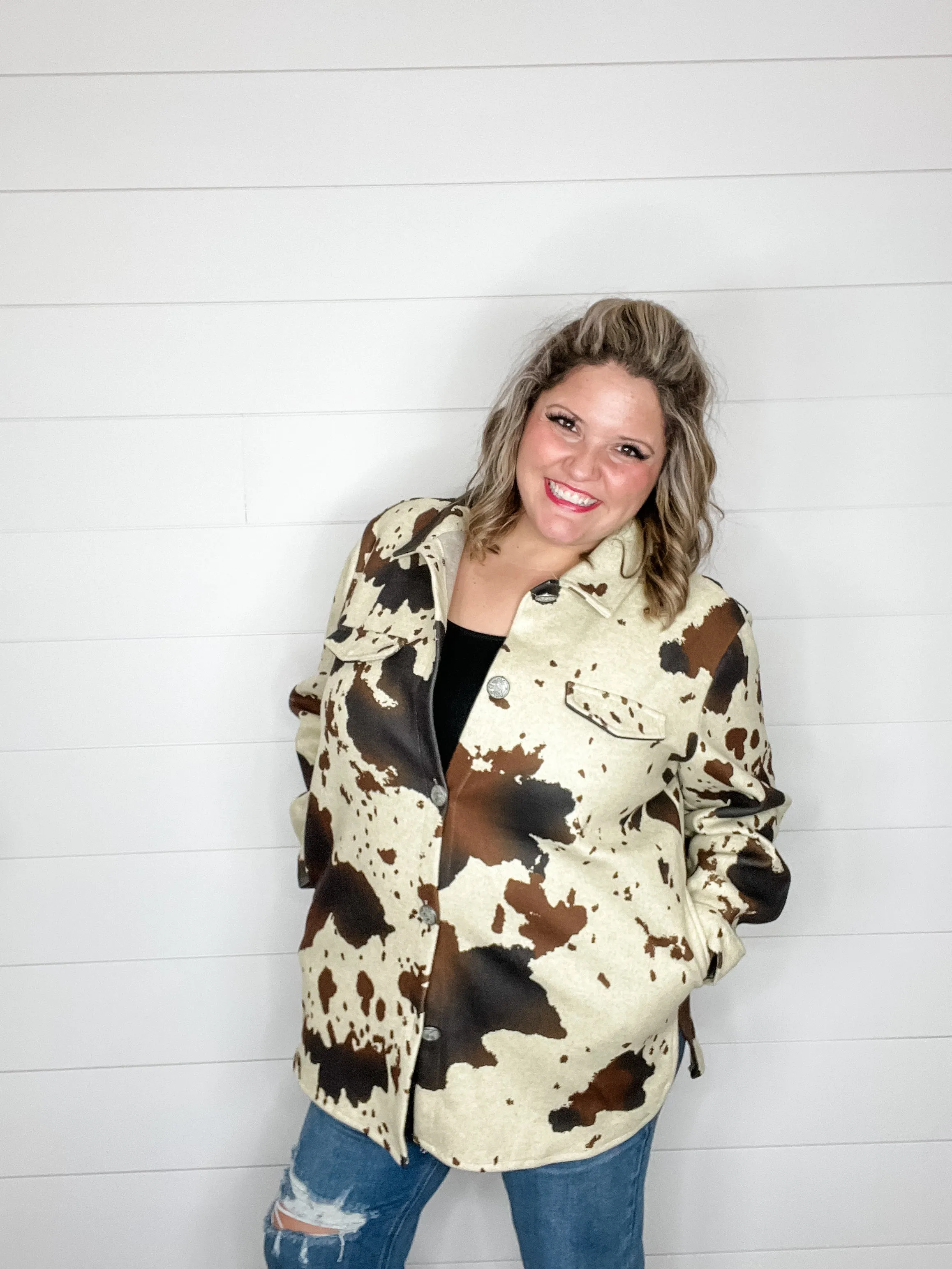 "Homegrown" Cow Print Shacket