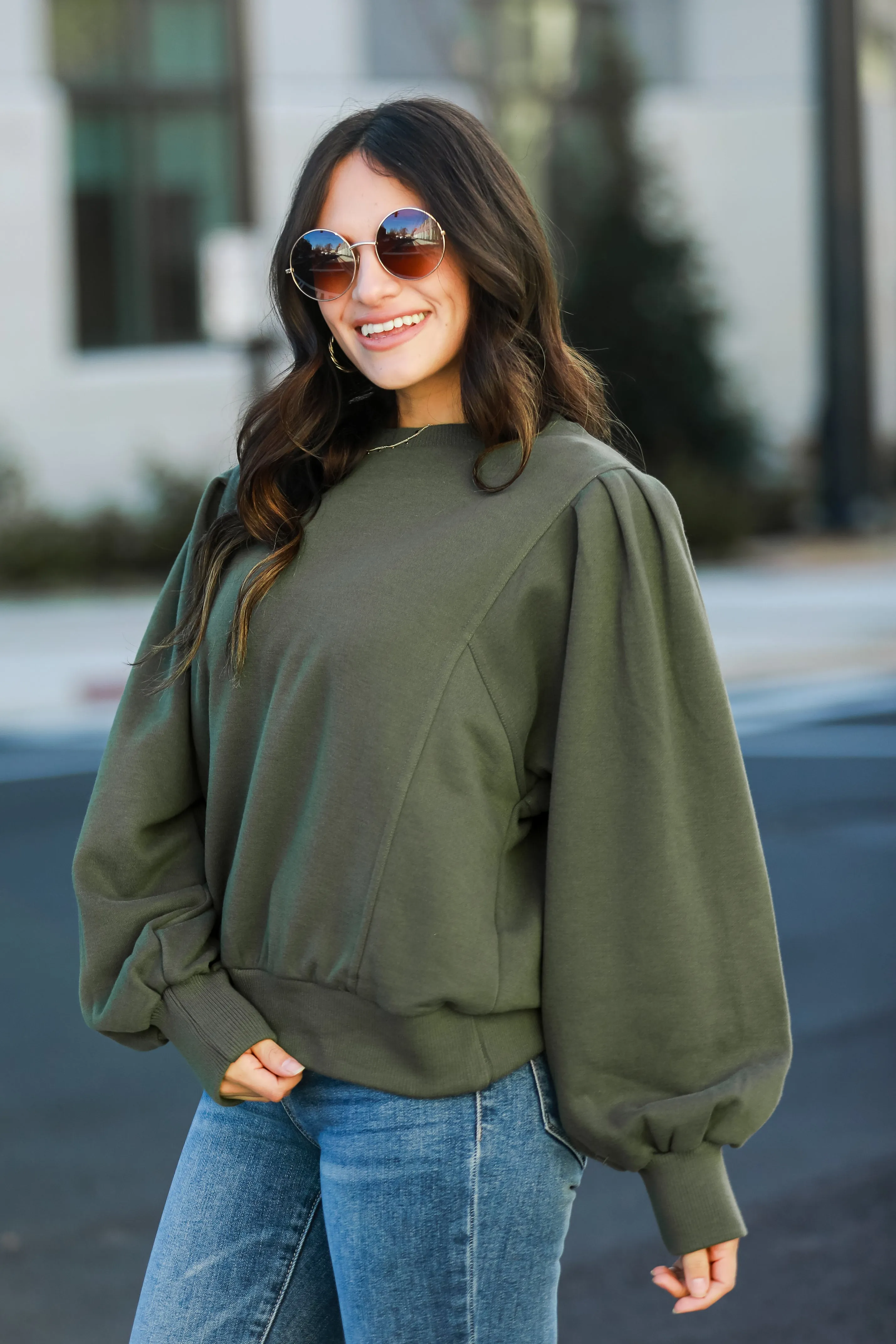 Rachel Olive Fleece Sweatshirt - DOORBUSTER