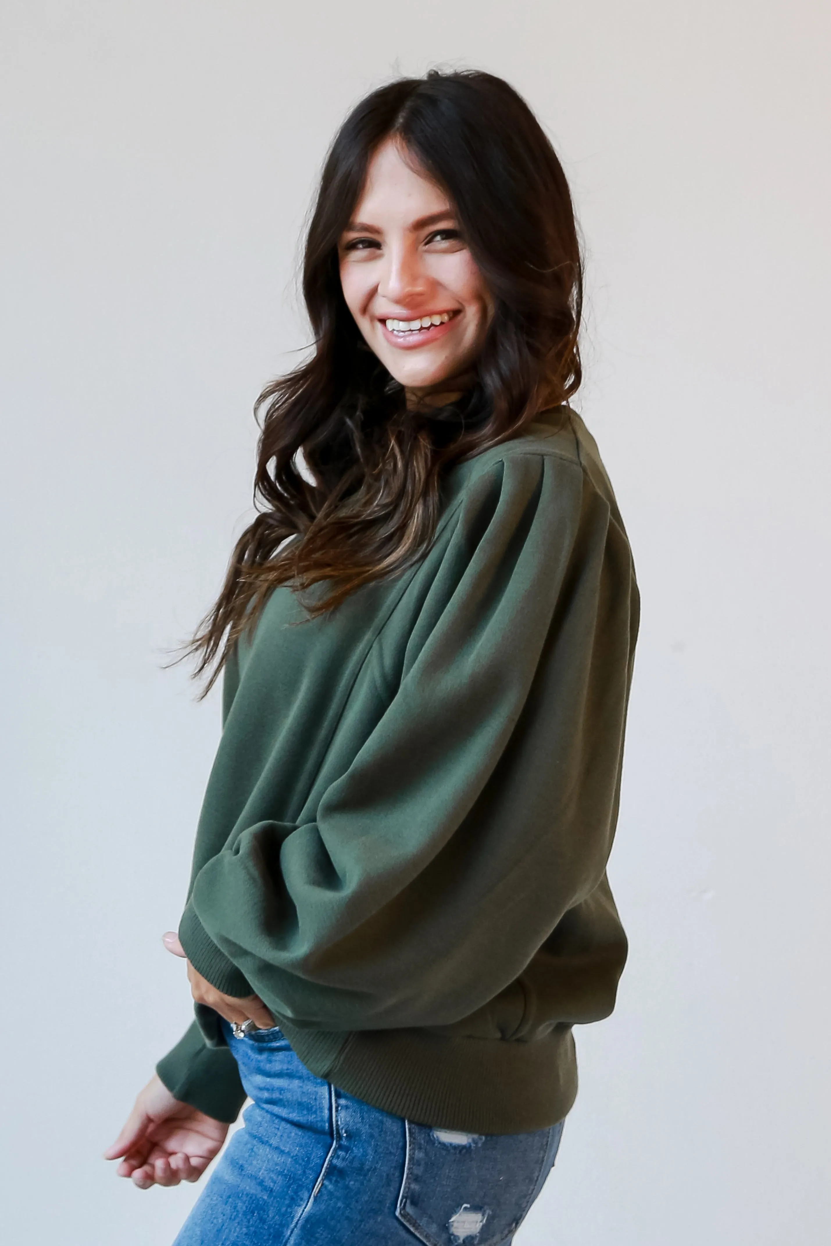 Rachel Olive Fleece Sweatshirt - DOORBUSTER