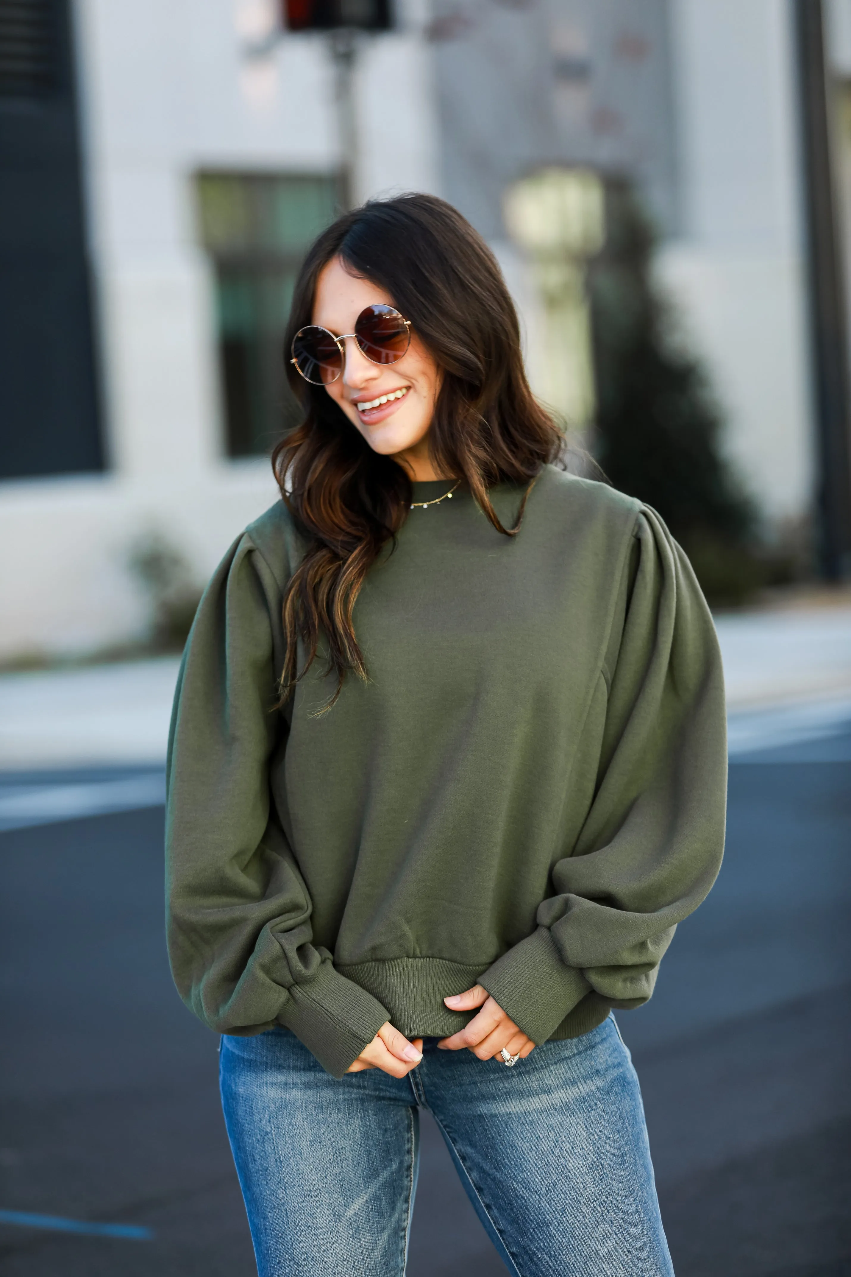 Rachel Olive Fleece Sweatshirt - DOORBUSTER