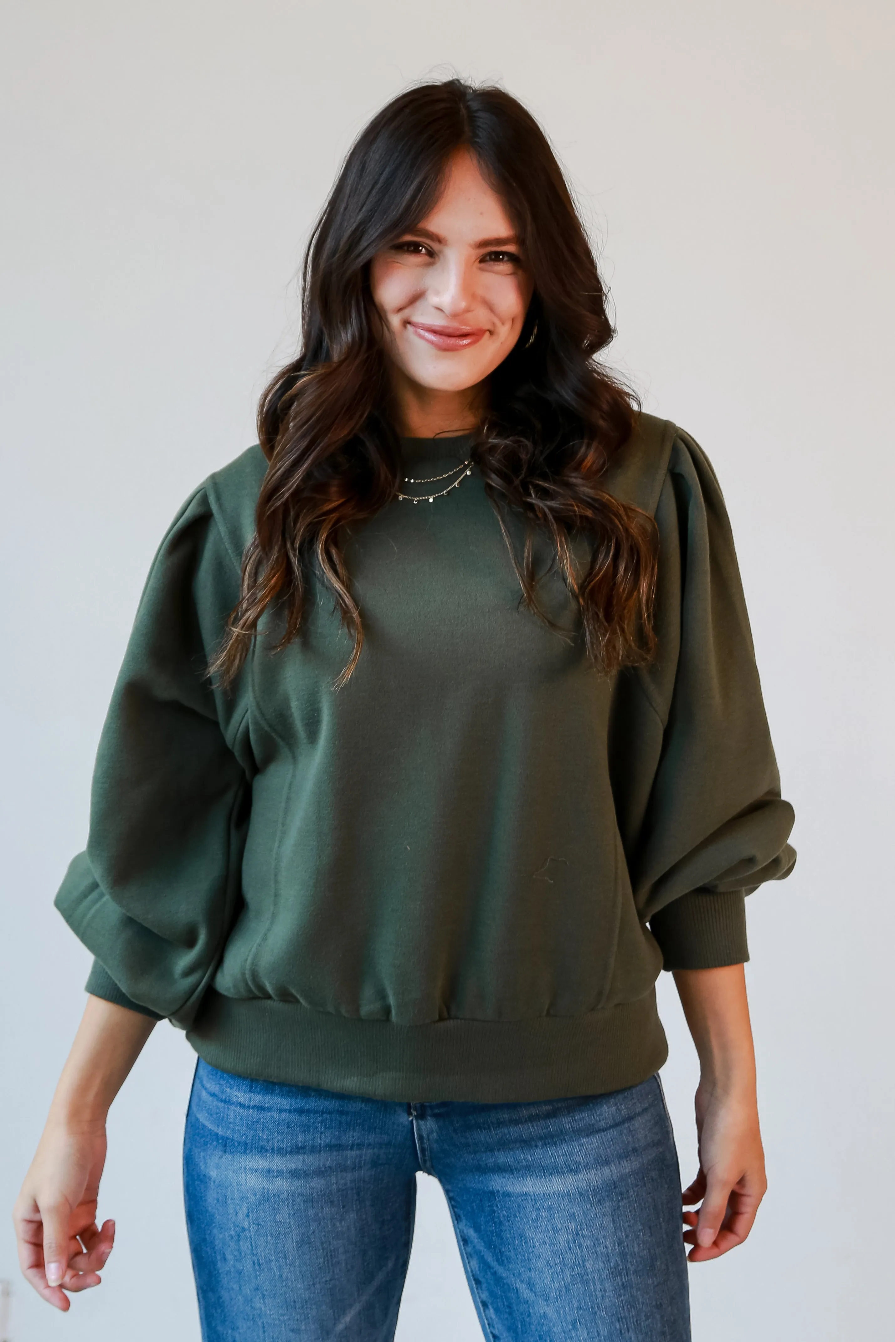 Rachel Olive Fleece Sweatshirt - DOORBUSTER