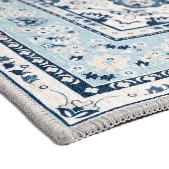 Rayie Blue Oriental Non Slip Rug